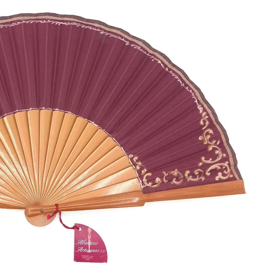 Abanico de madera de peral pintado a mano