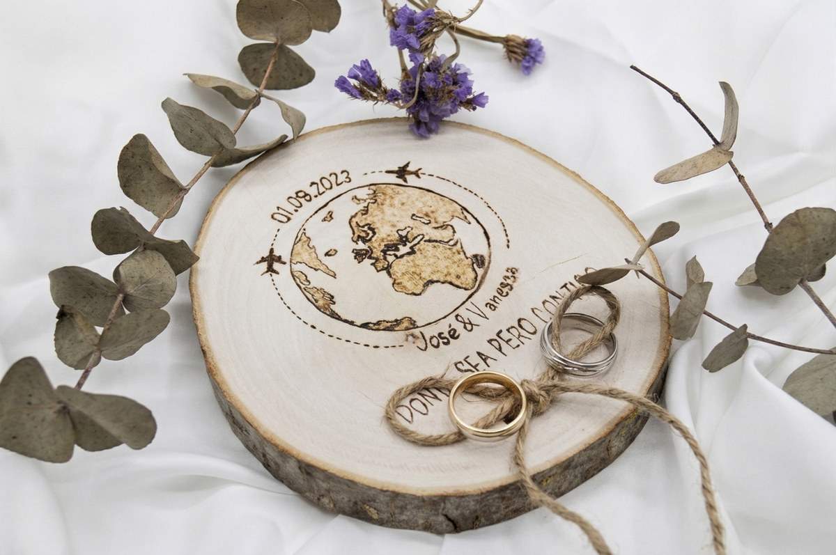 Porta alianzas de madera personalizado