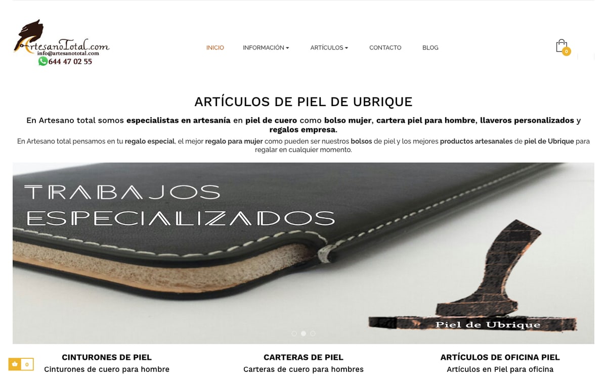Captura real de la home de Artesano Total