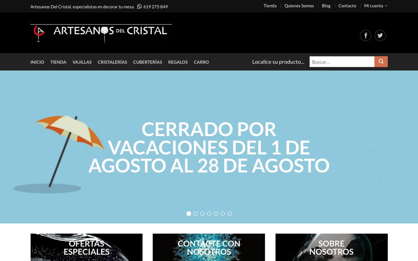 Captura limpia de la home oficial de Artesanos del Cristal