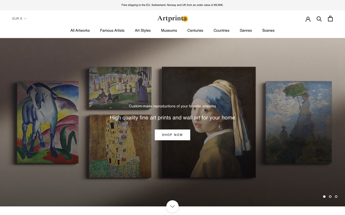Captura limpia de la home oficial de Artprinta