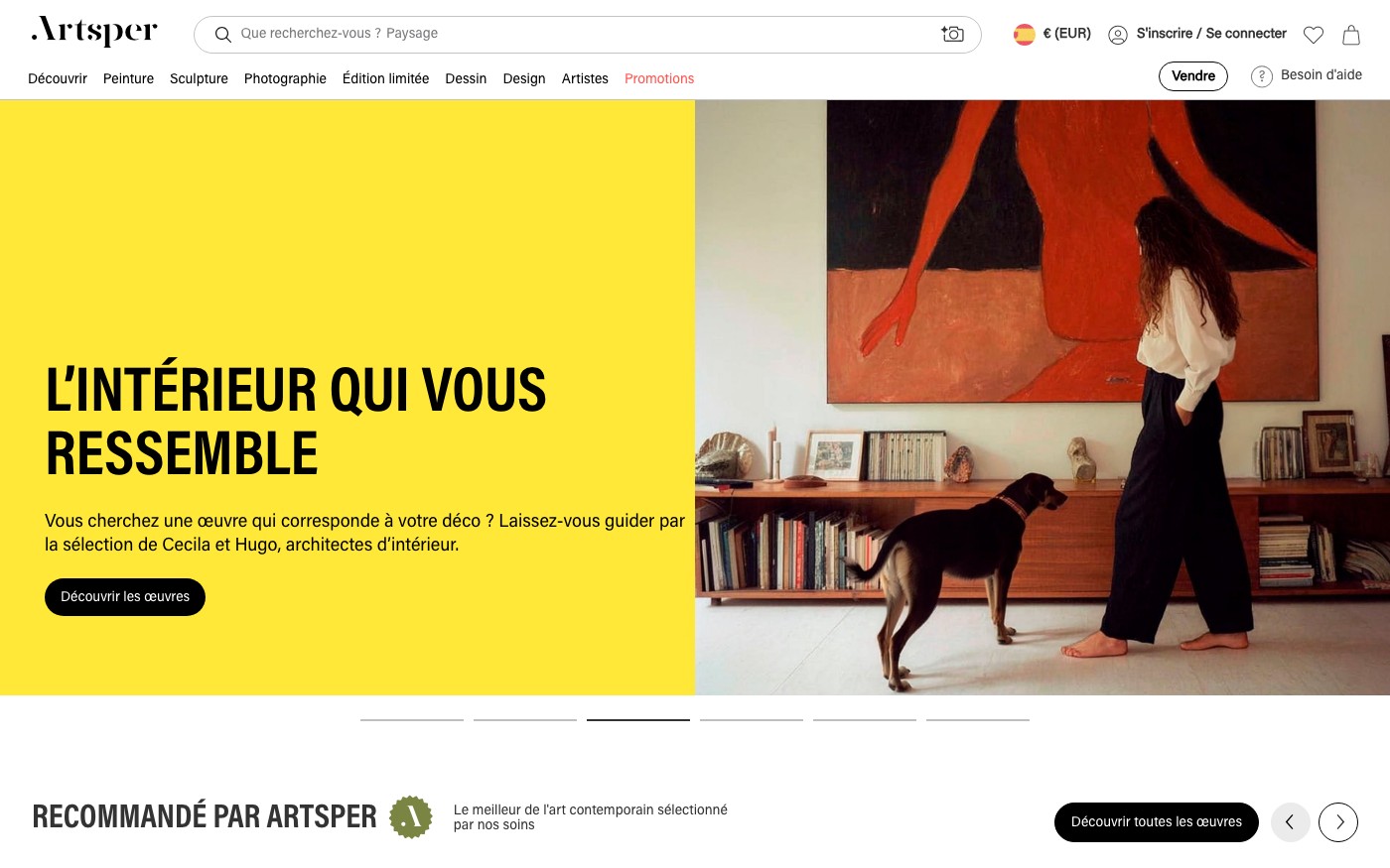 Captura de pantalla de la home de Artsper