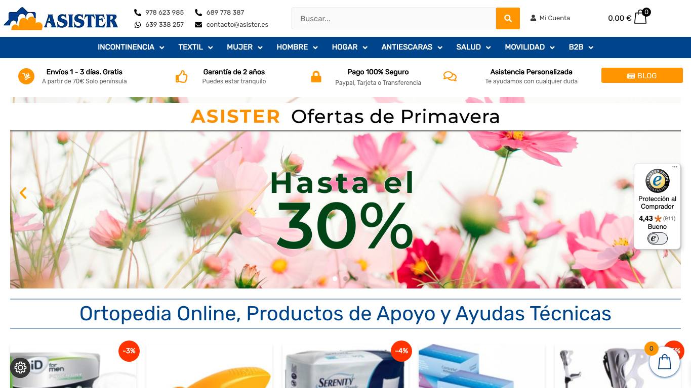 Captura de pantalla de la home de Asister