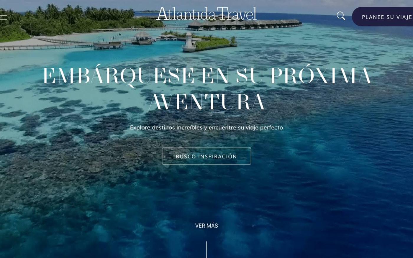Captura limpia de la home oficial de Atlantida Travel