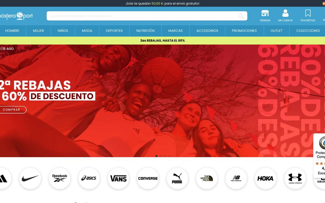 Captura de pantalla de la home de Atmosfera Sport