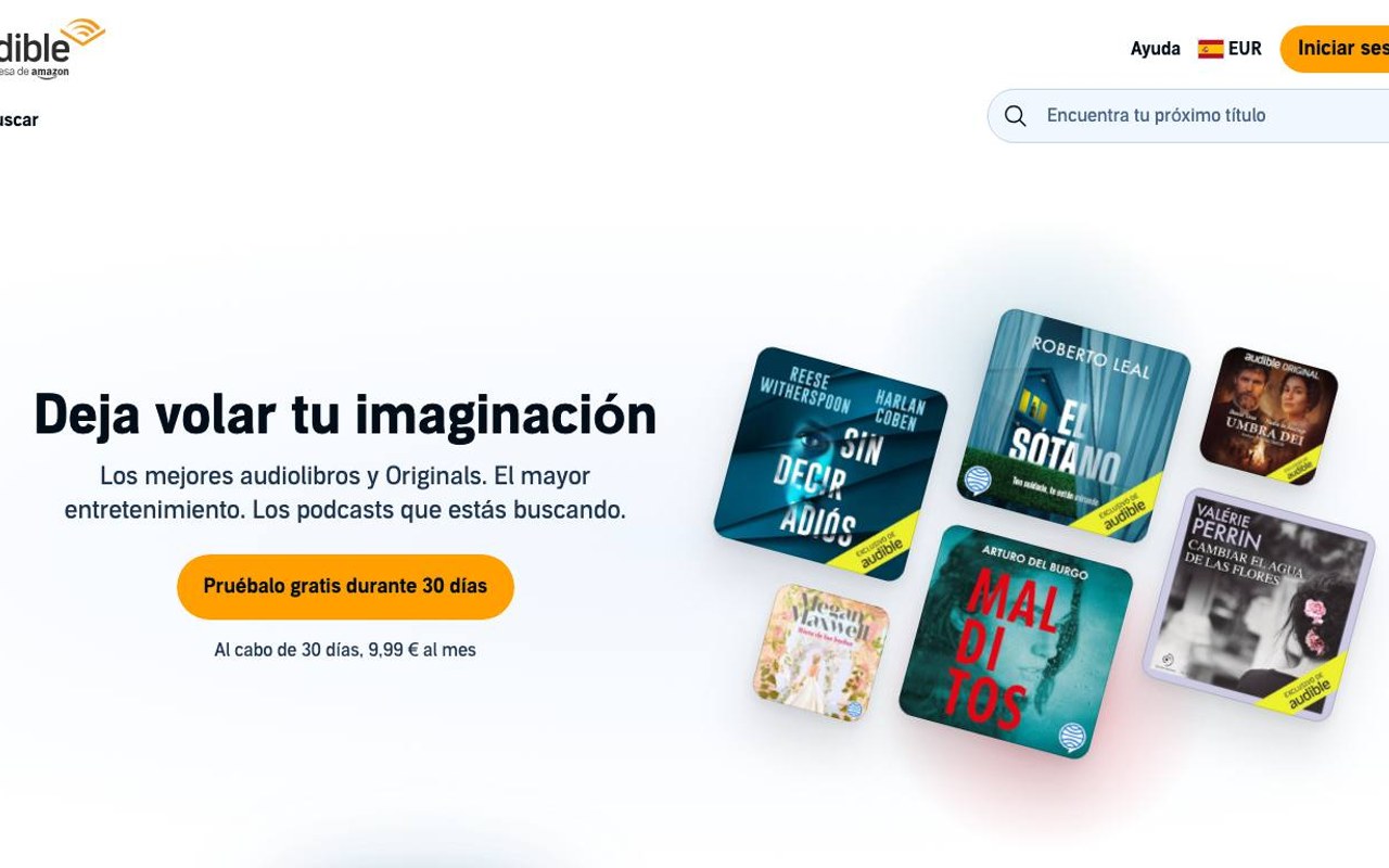Captura de pantalla de la home de Audible
