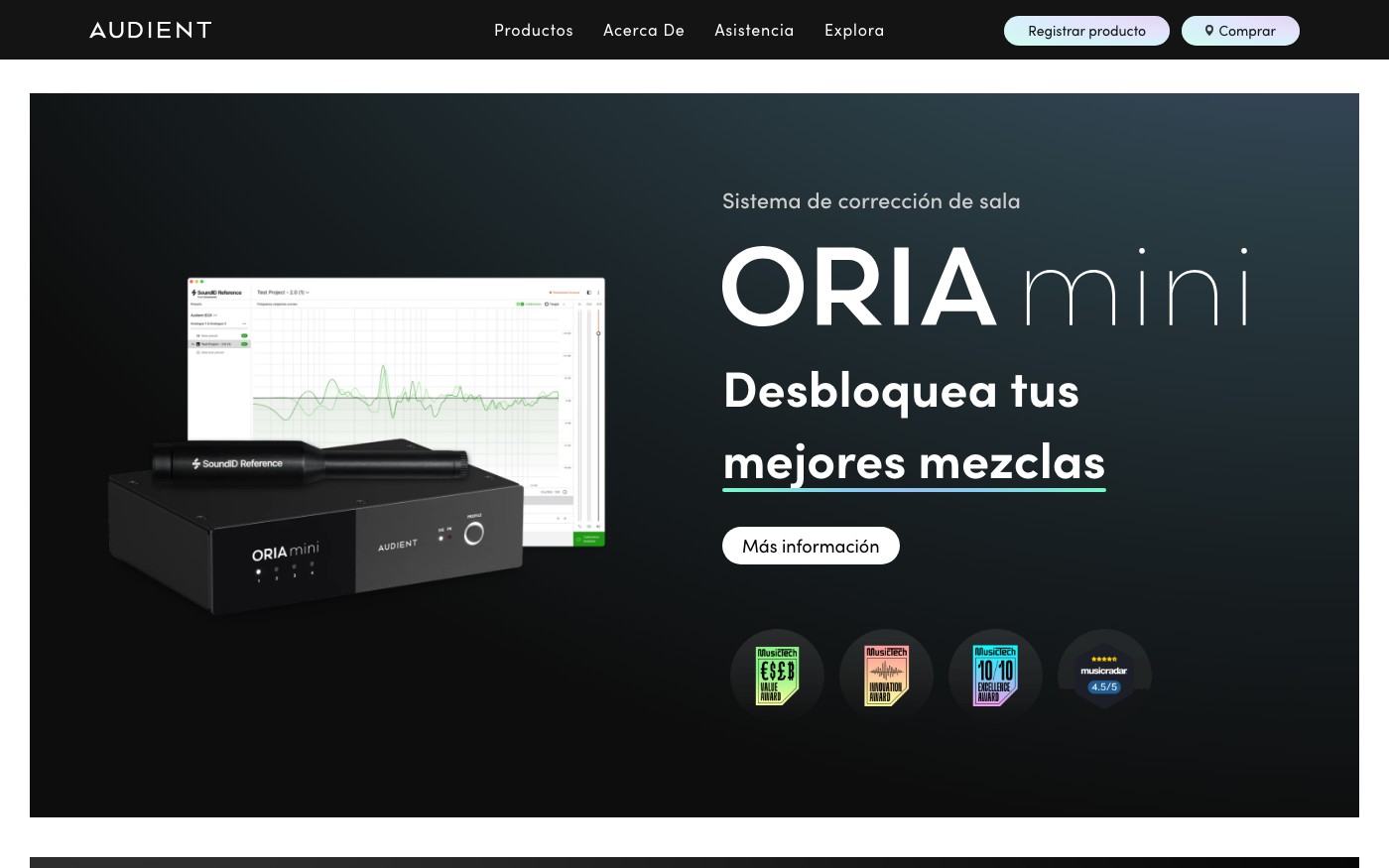 Captura de pantalla de la home de Audient