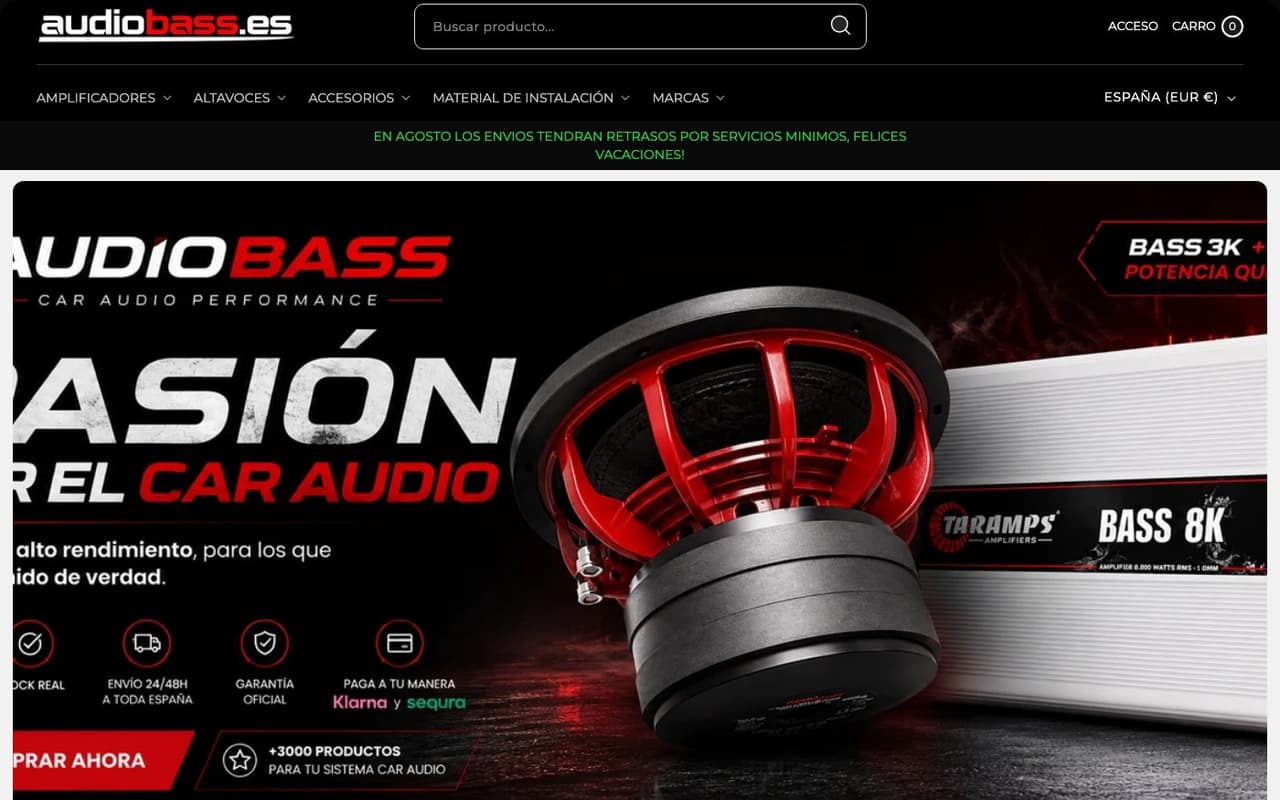 Captura de pantalla de la home de Audiobass