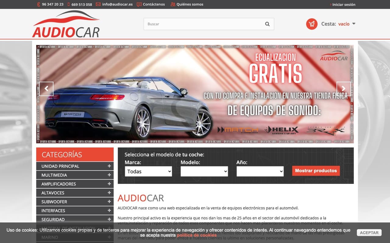 Captura de pantalla de la home de Audiocar