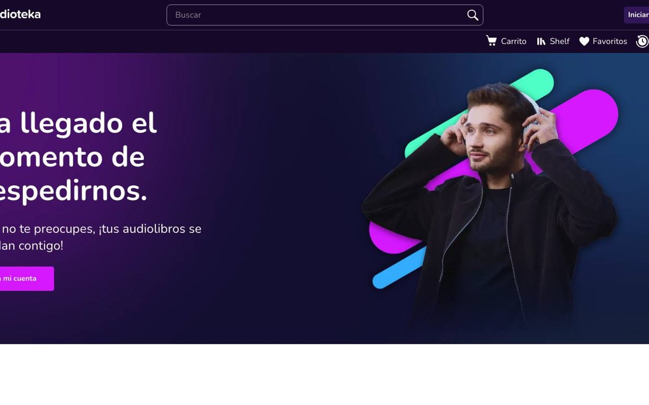 Captura de pantalla de la home de Audioteka