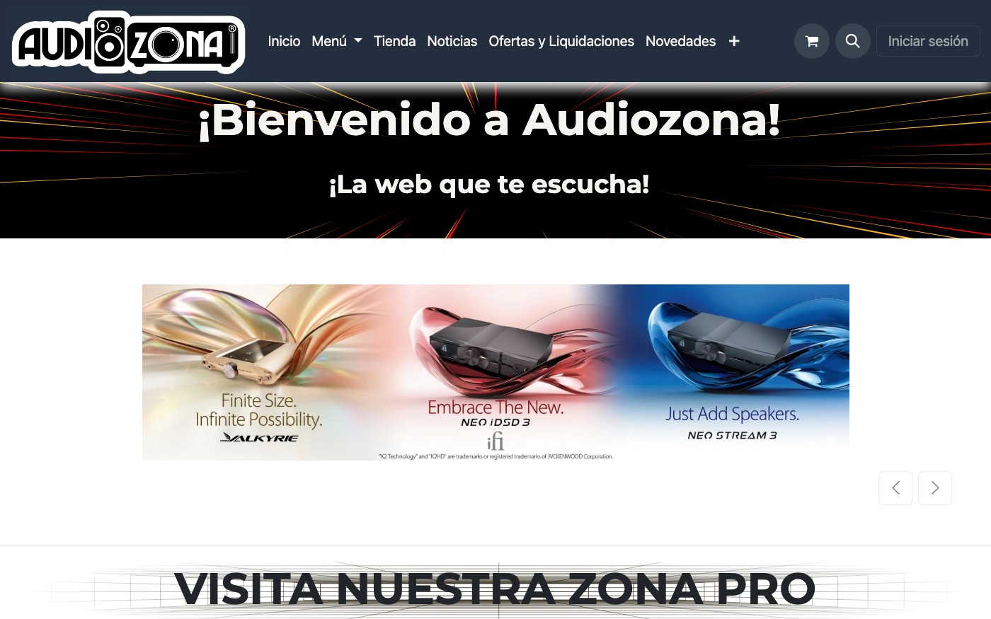 Captura limpia de la home oficial de Audiozona
