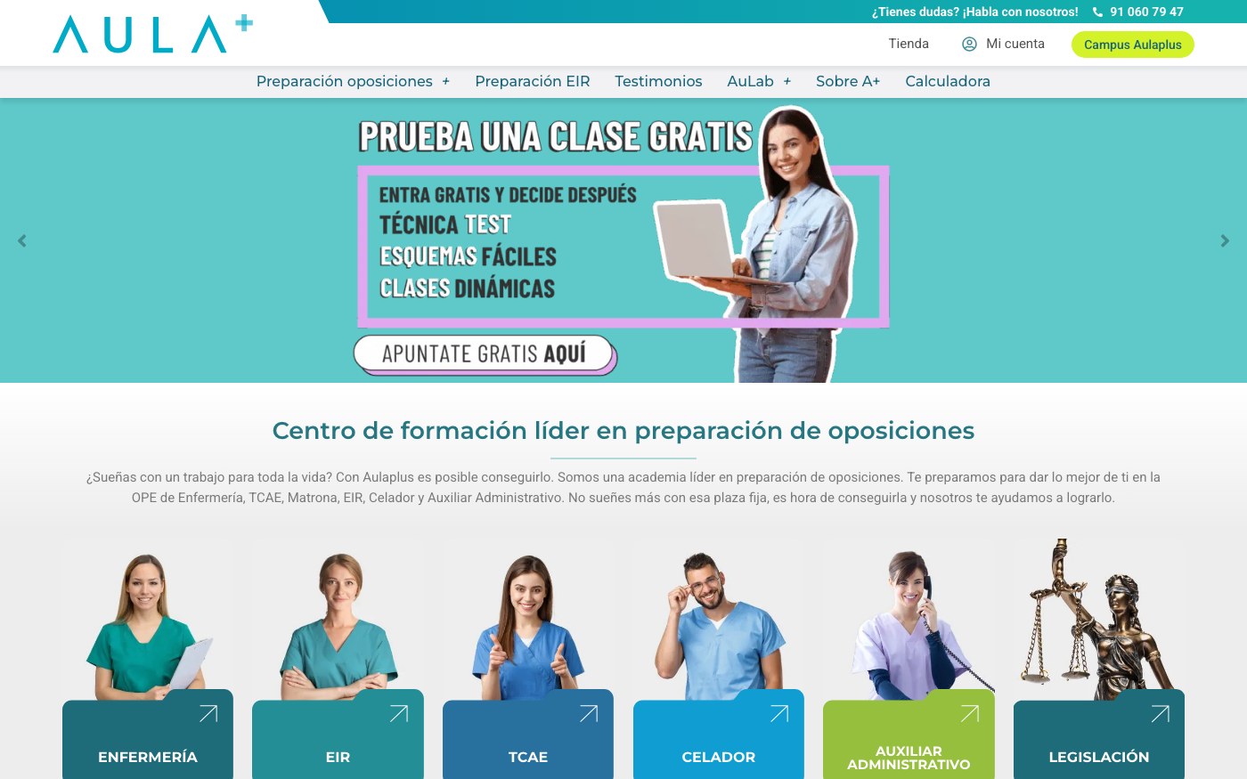 Captura limpia de la home oficial de AulaPlus Formación