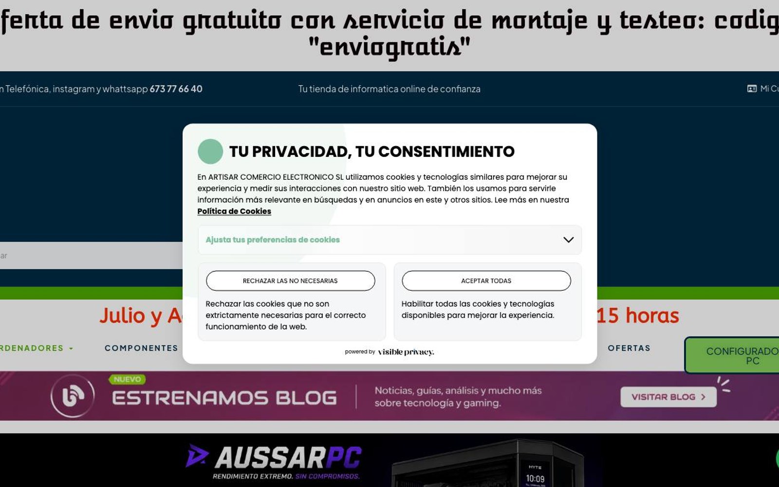 Captura limpia de la home oficial de Aussar