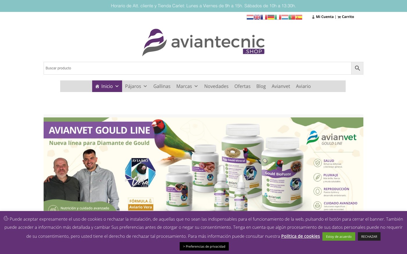 Captura de pantalla de la home de Avian Tecnic