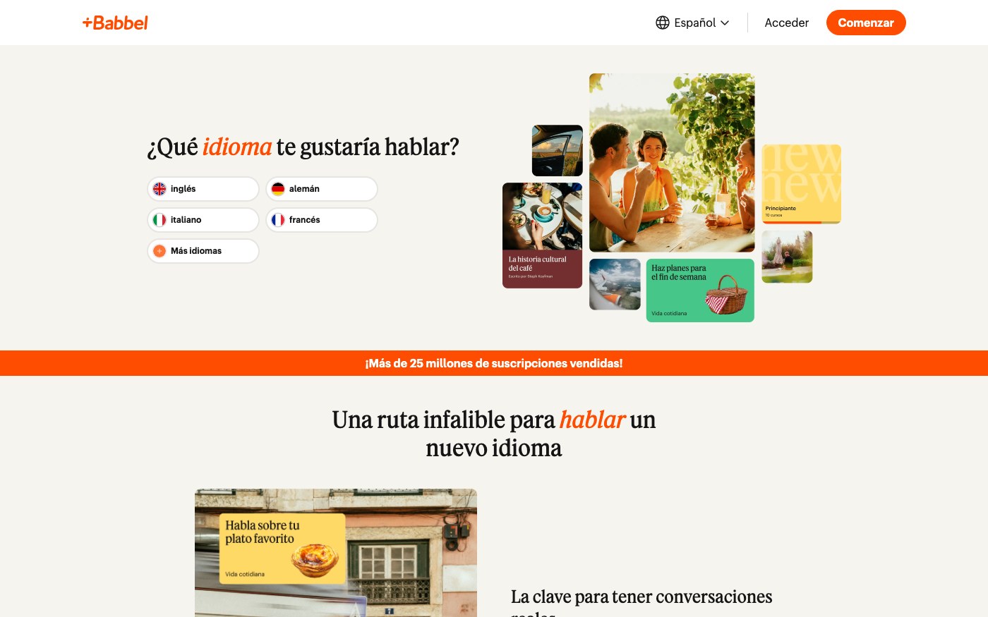 Captura limpia de la home oficial de Babbel