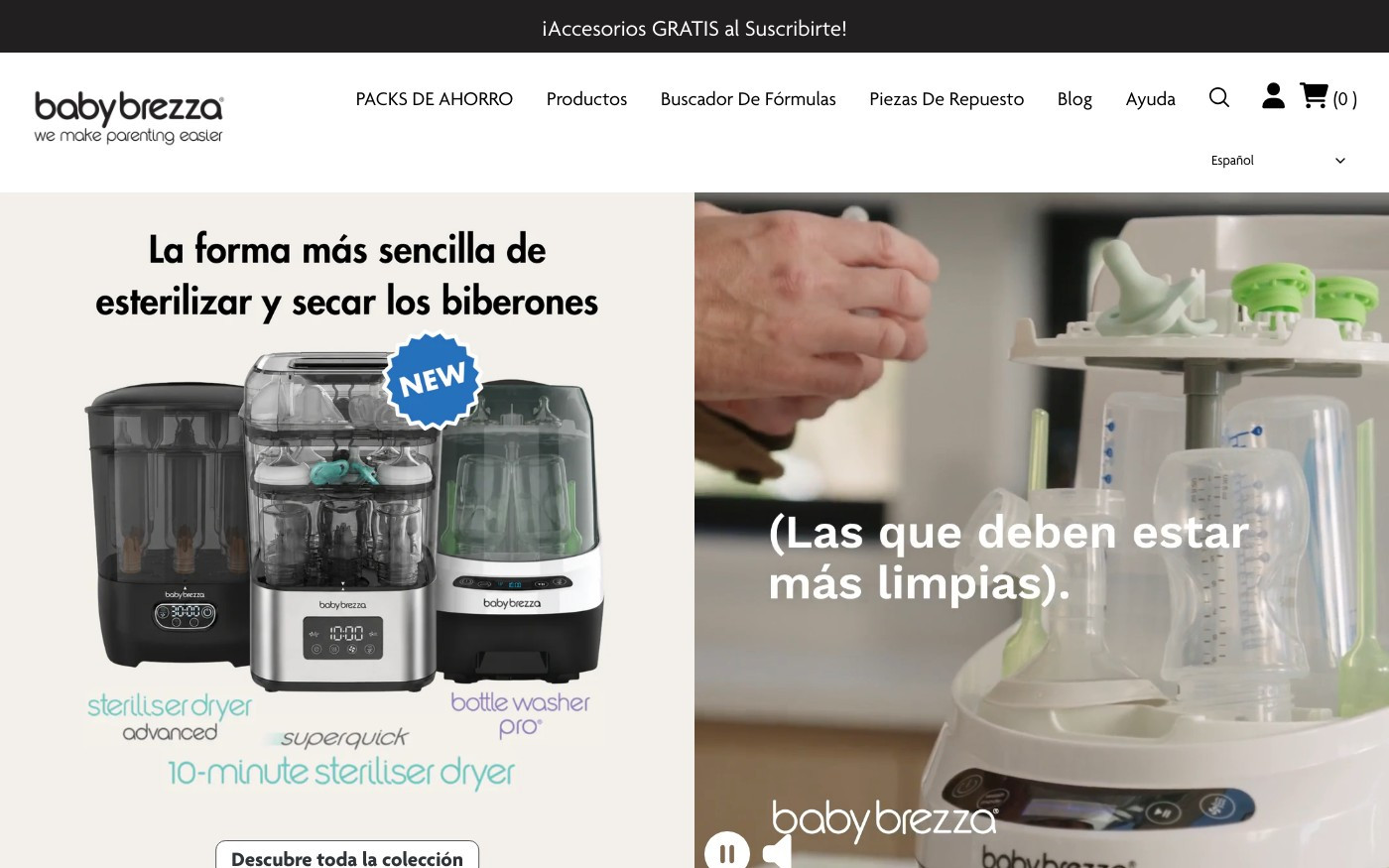 Captura de pantalla de la home de Baby Brezza