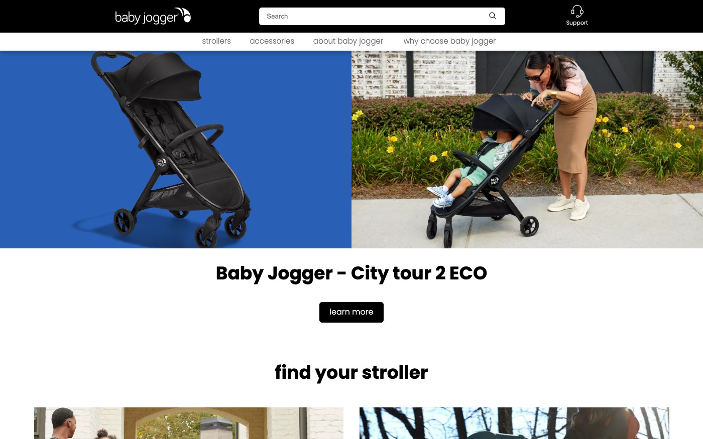 Captura de pantalla de la home de Baby Jogger