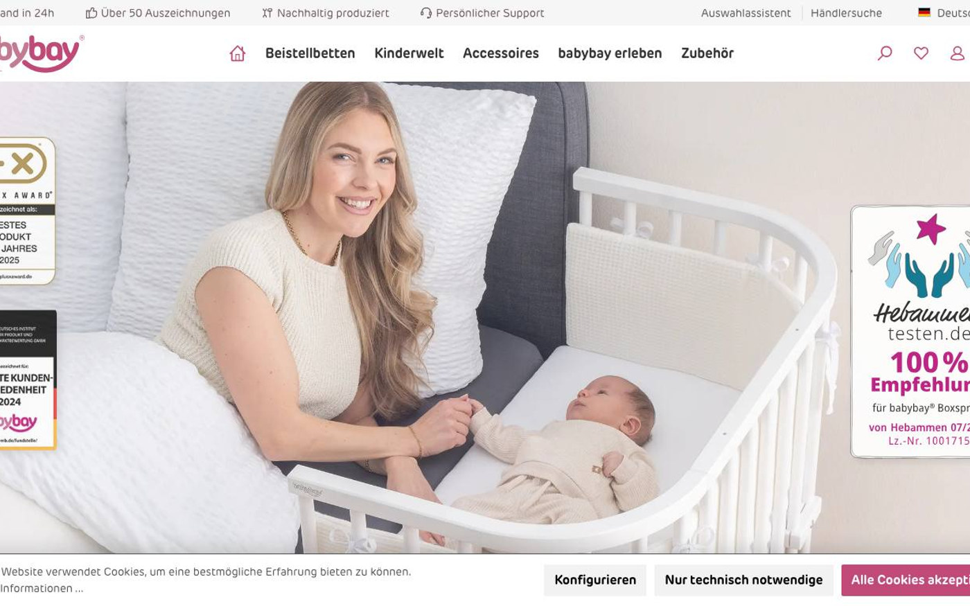 Captura de pantalla de la home de babybay