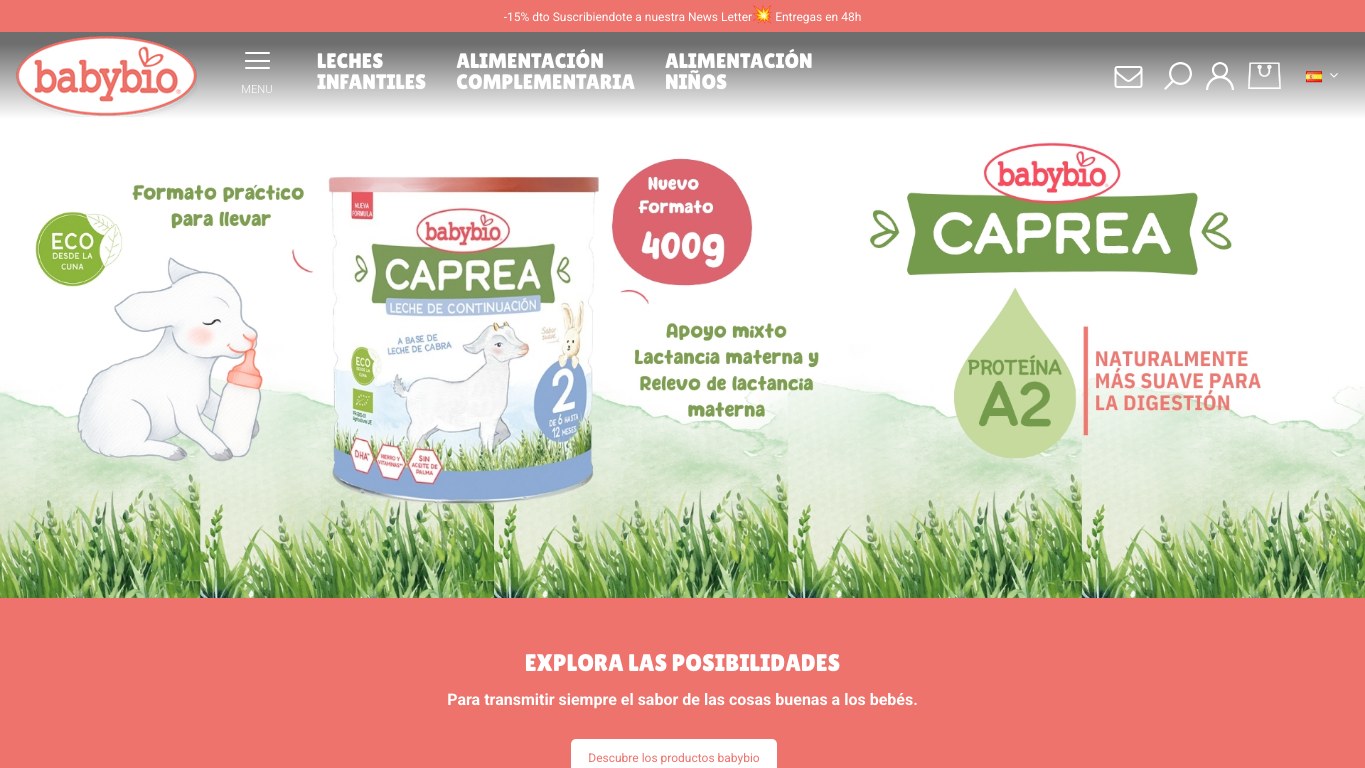 Captura de pantalla de la home de Babybio