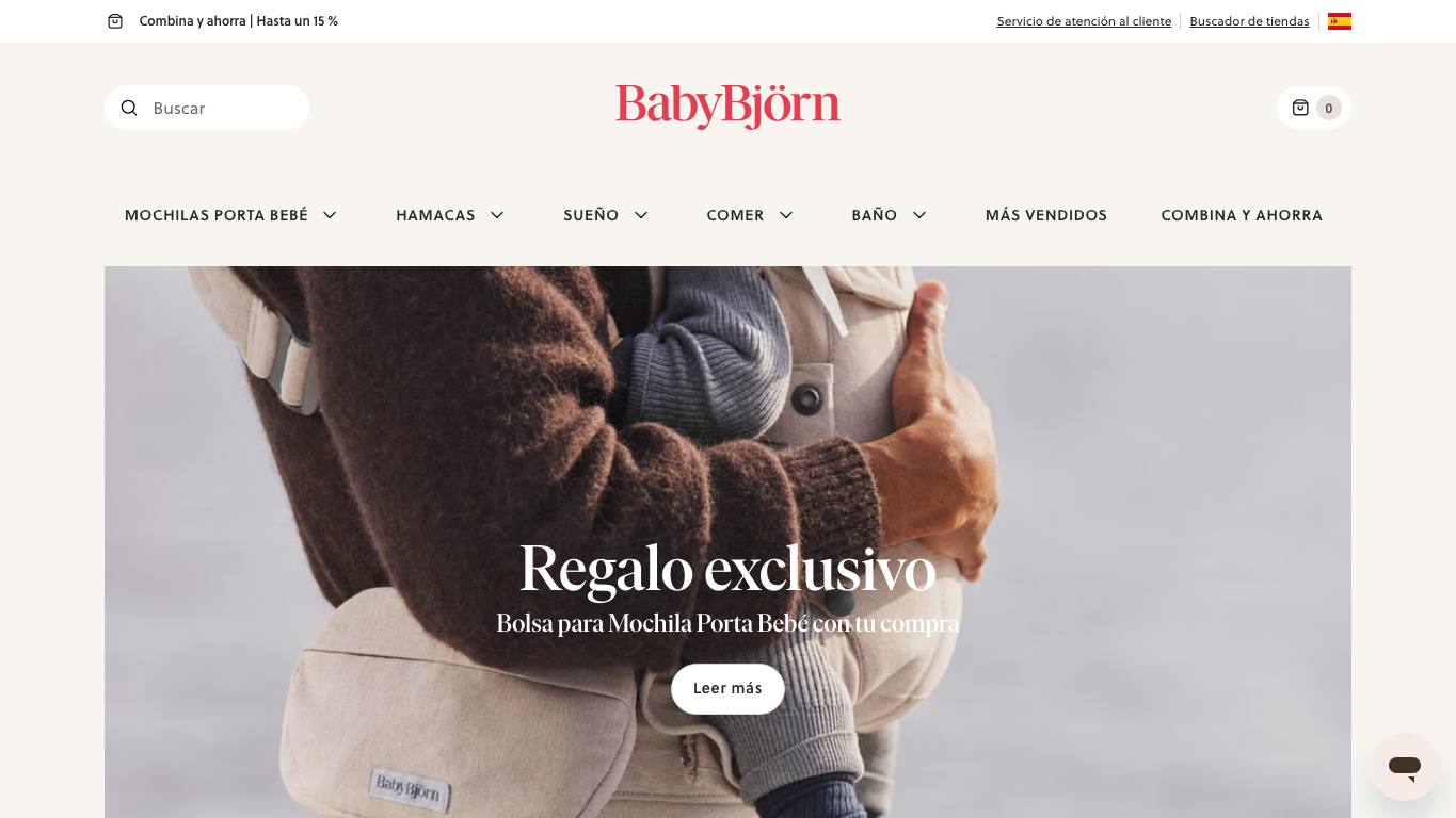Captura de pantalla de la home de BabyBjörn
