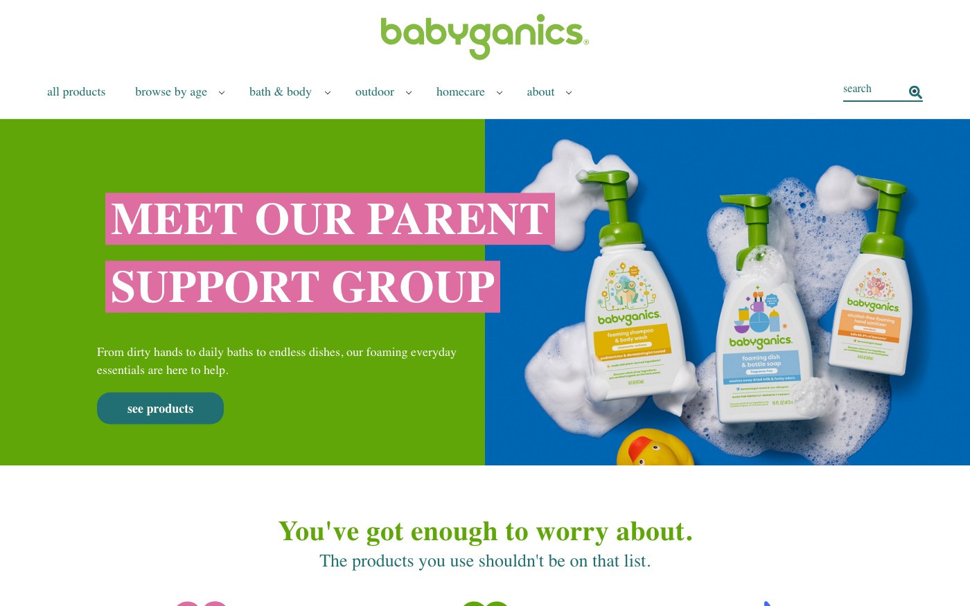 Captura de pantalla de la home de Babyganics