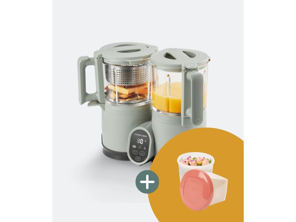 Pack Nutribaby Glass Celadon Green + 2 Babybols Biosourcés 250 ml