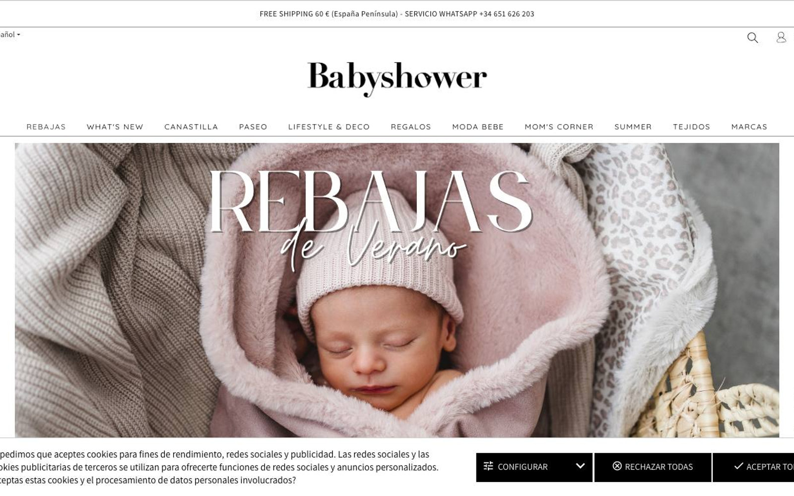 Captura de pantalla de la home de Babyshower.es