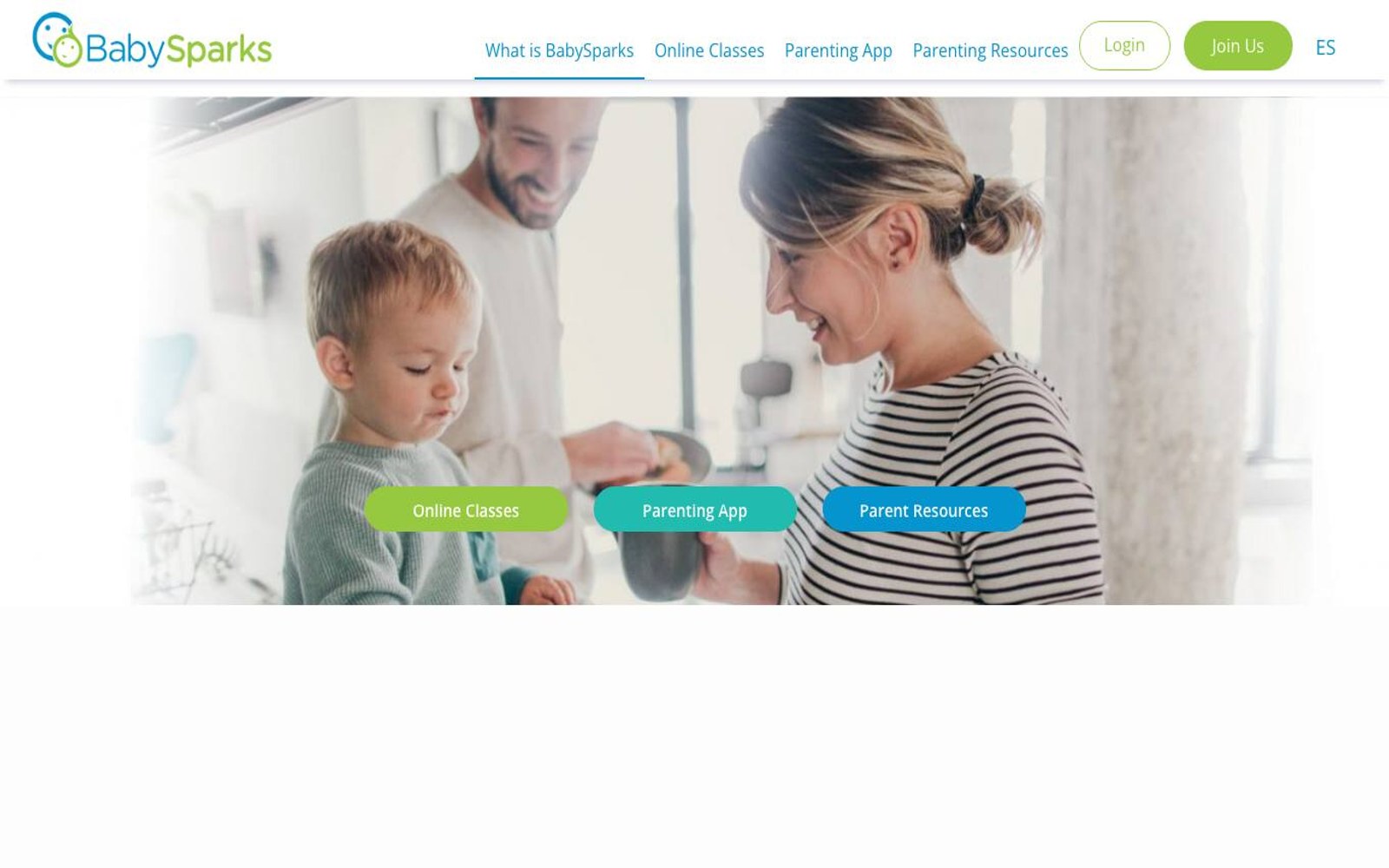 Captura de pantalla de la home de BabySparks