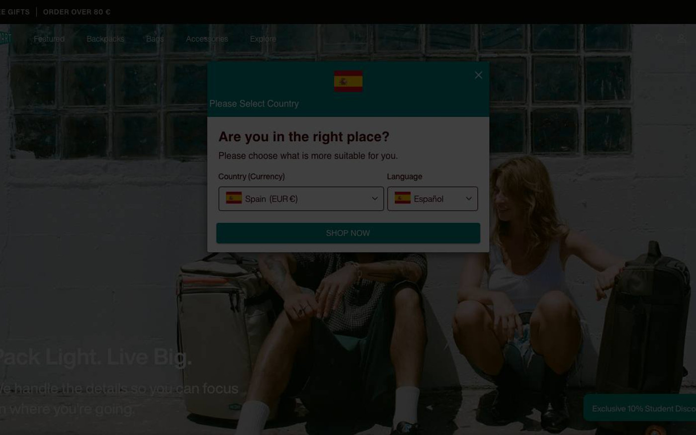 Captura de pantalla de la home de BAGSMART