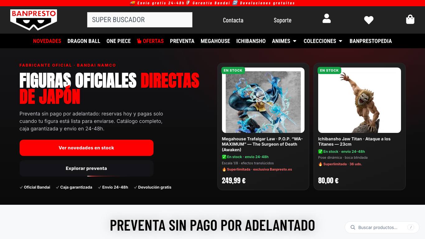 Captura limpia de la home de Banpresto España