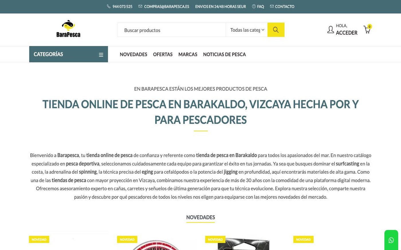 Captura limpia de la página de inicio de Barapesca
