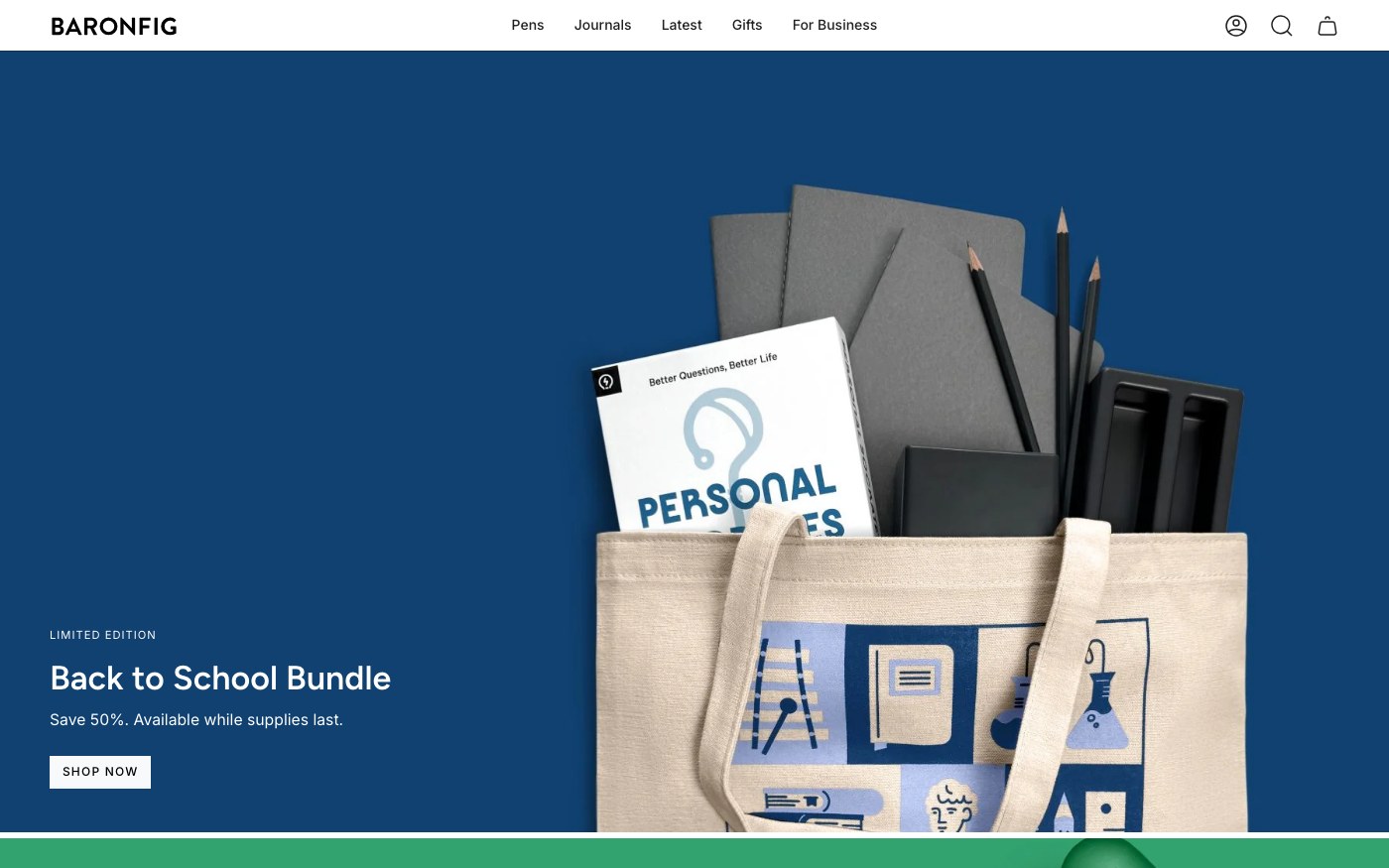 Captura de pantalla de la home de Baronfig