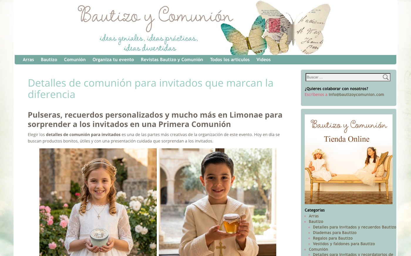Captura limpia de la home oficial de Bautizo y Comunión