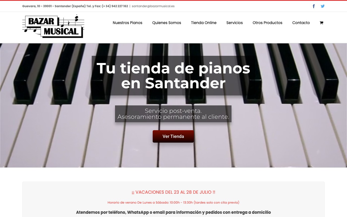 Captura limpia de la home oficial de Bazar Musical