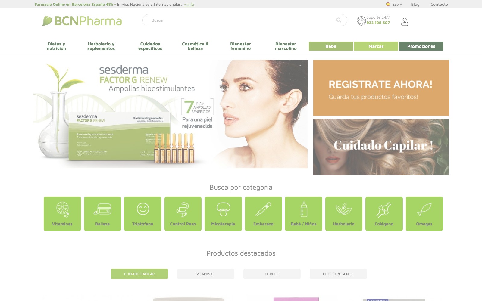 Vista superior limpia de la web oficial de BCN Pharma