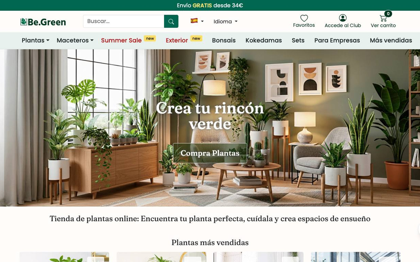 Captura limpia de la home oficial de Be.Green