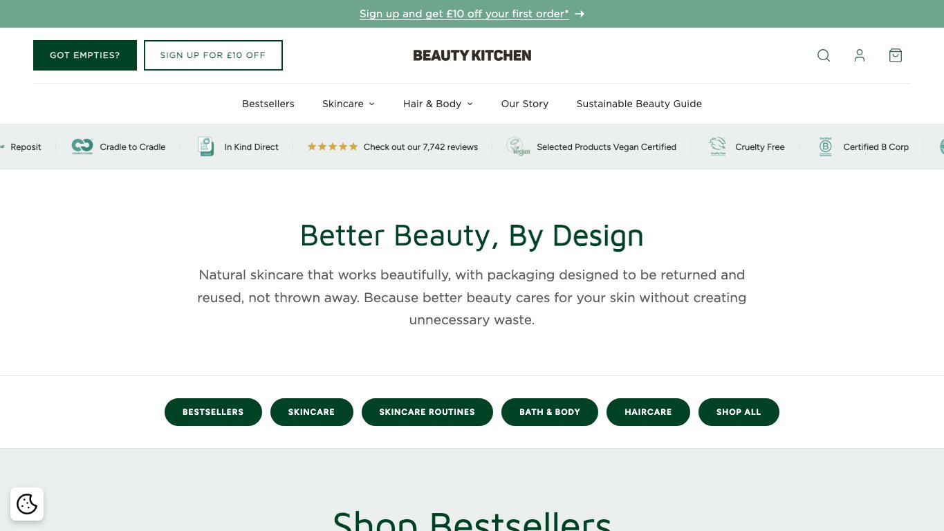 Captura de pantalla de la home de Beauty Kitchen