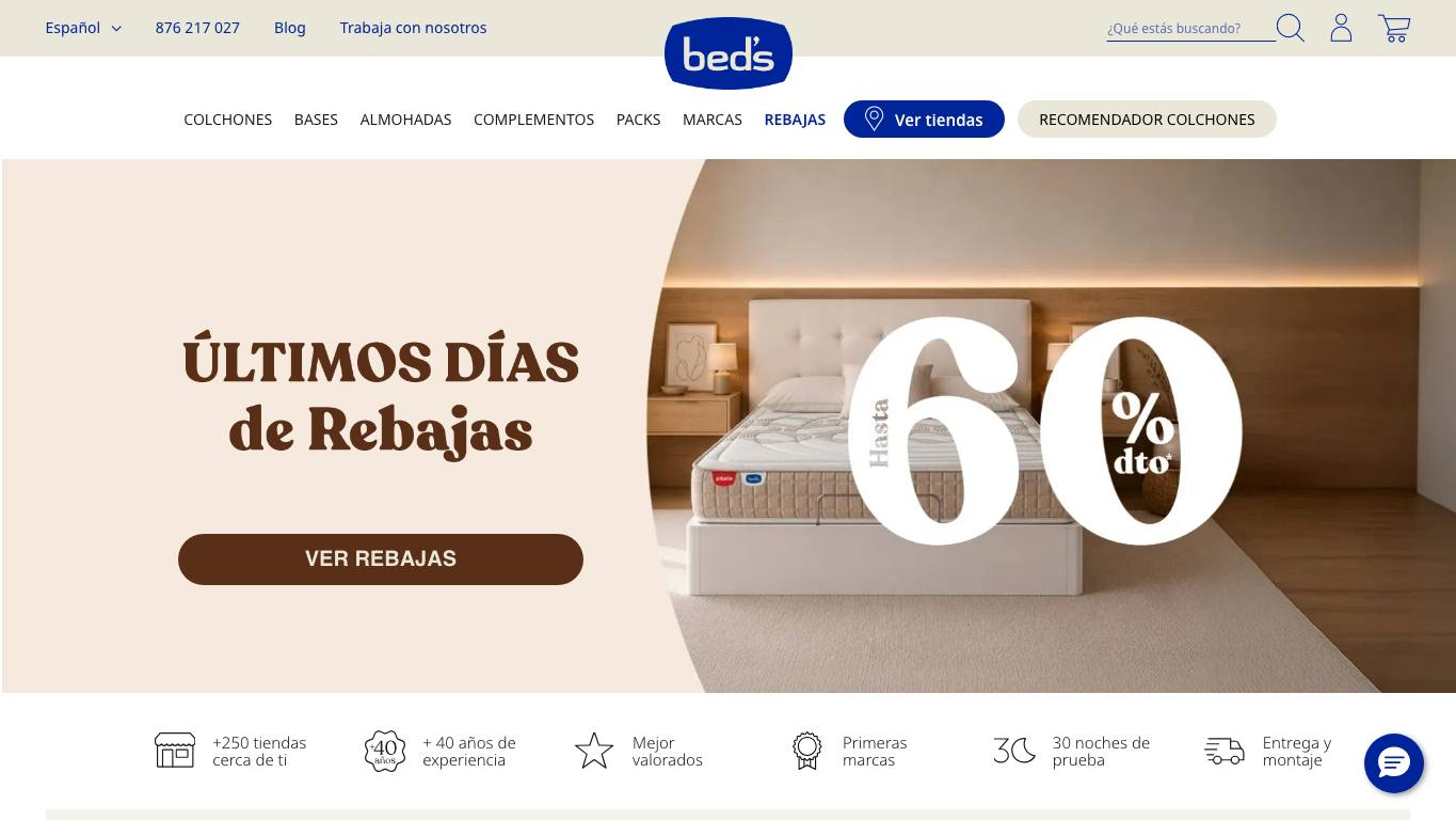 Captura limpia de la home oficial de Beds.es