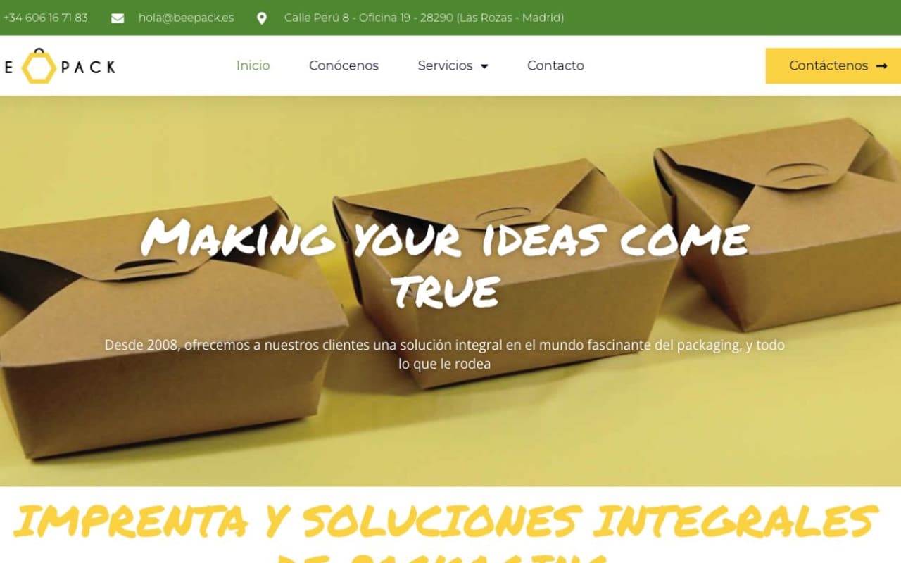 Portada limpia de la web oficial de BeePack