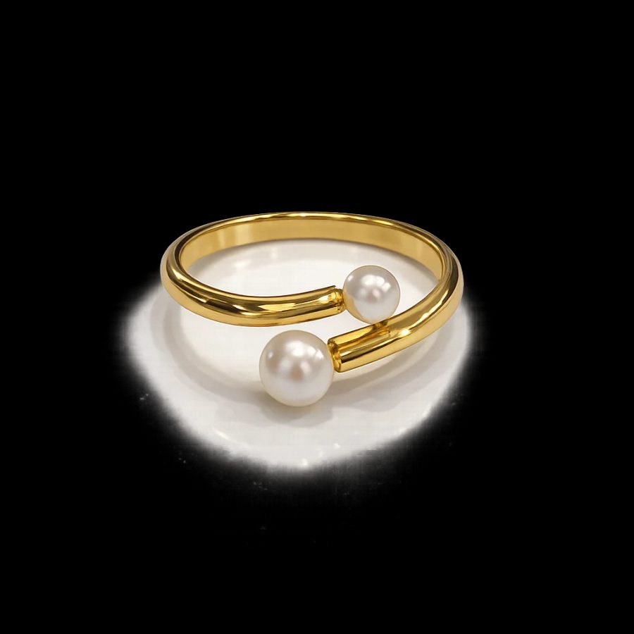 Anillo doble perla plata de ley y baño de oro 18K