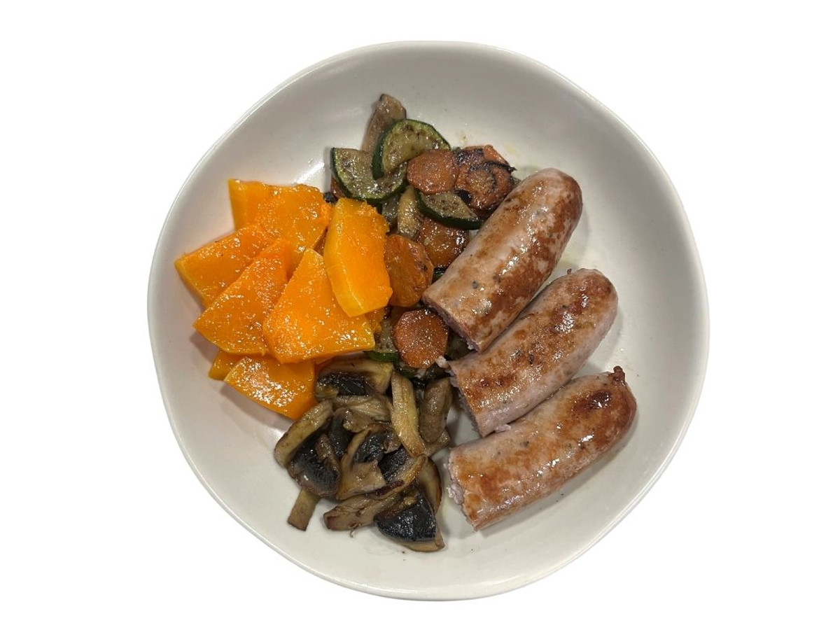 Butifarra con verduras asadas