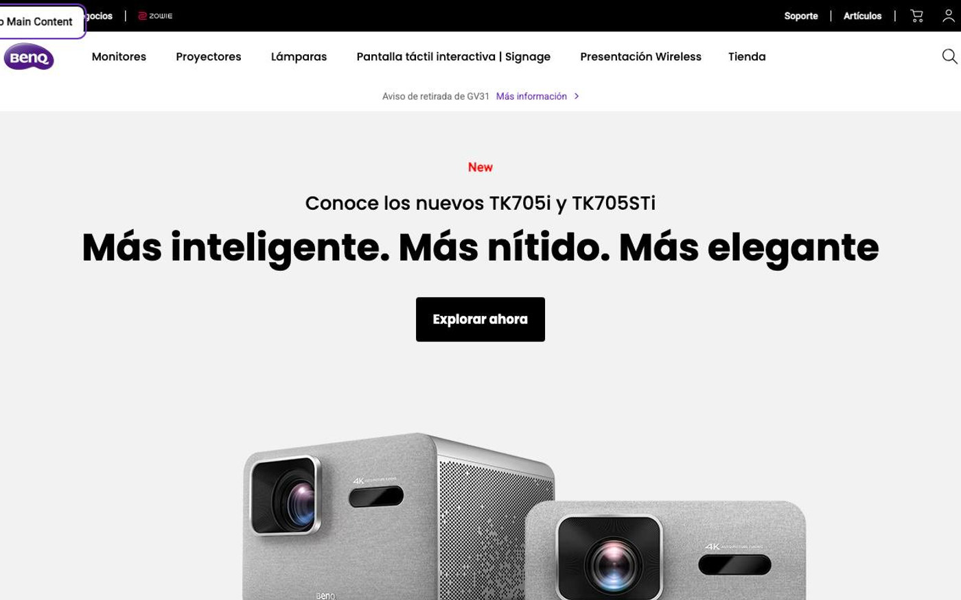 Captura limpia de la home oficial de BenQ
