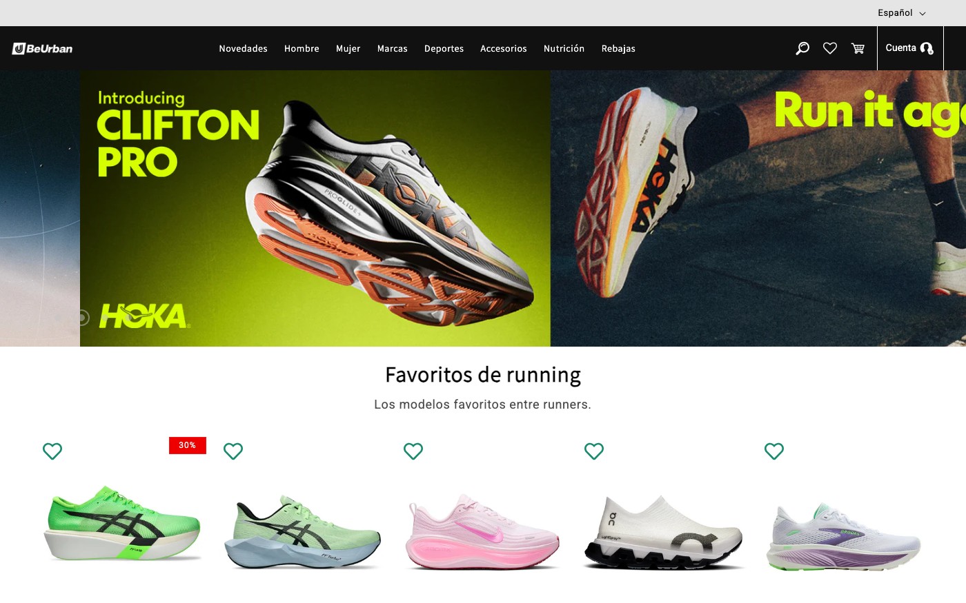Captura de pantalla de la home de BeUrbanRunning