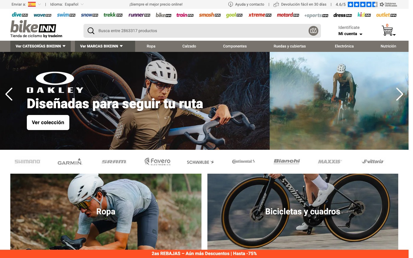 Captura de pantalla de la home de Bikeinn