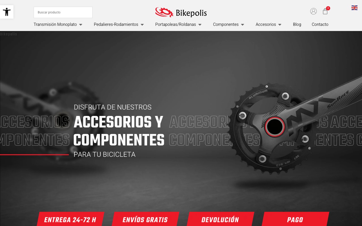 Captura de pantalla de la home de Bikepolis