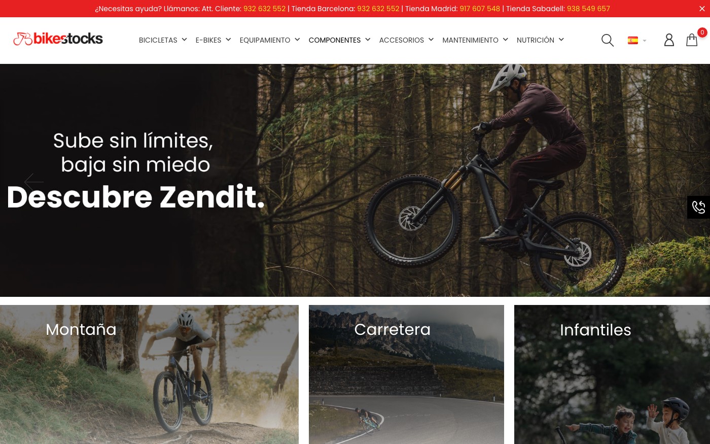 Captura de pantalla de la home de Bikestocks