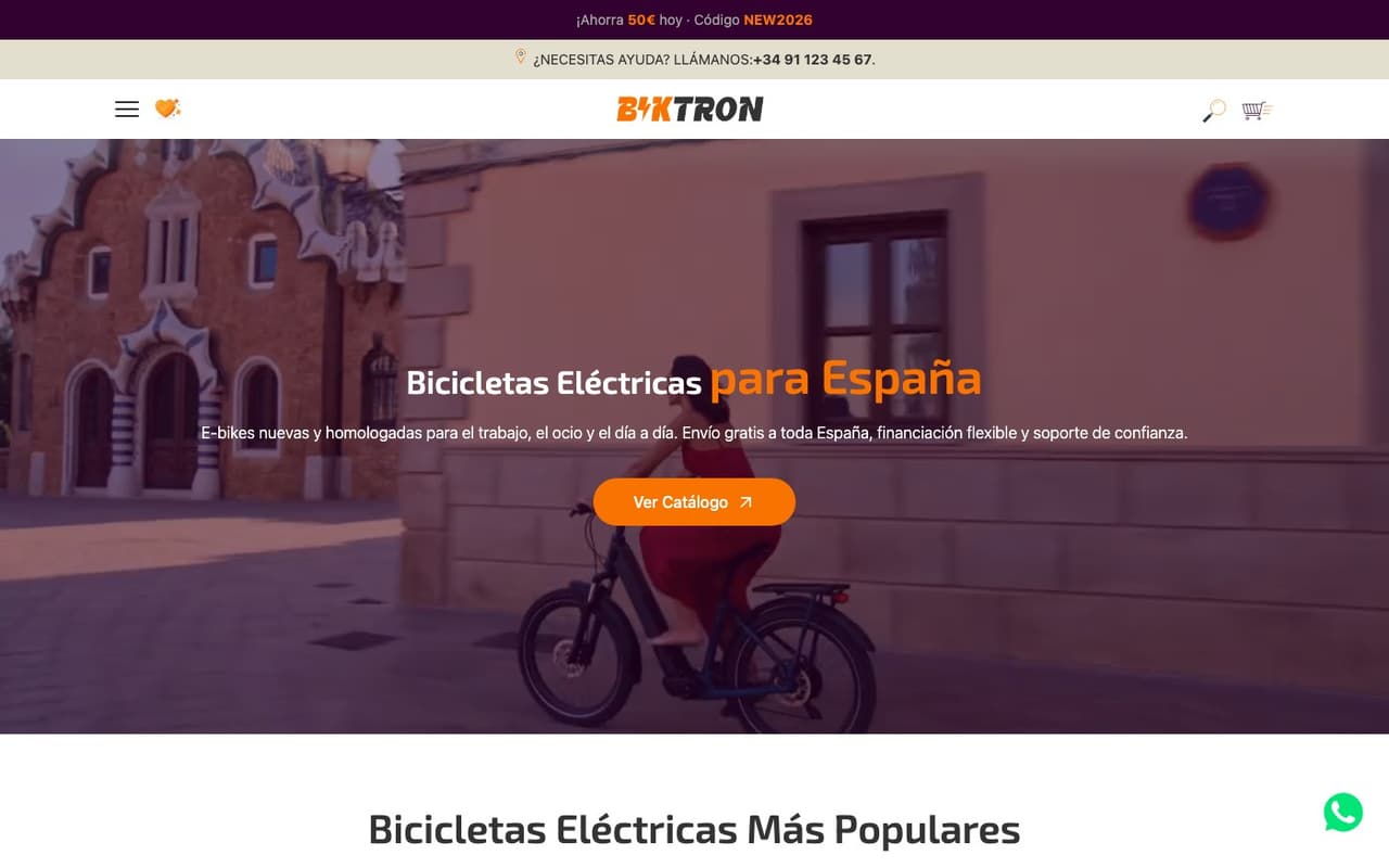 Captura de pantalla de la home de BikTron