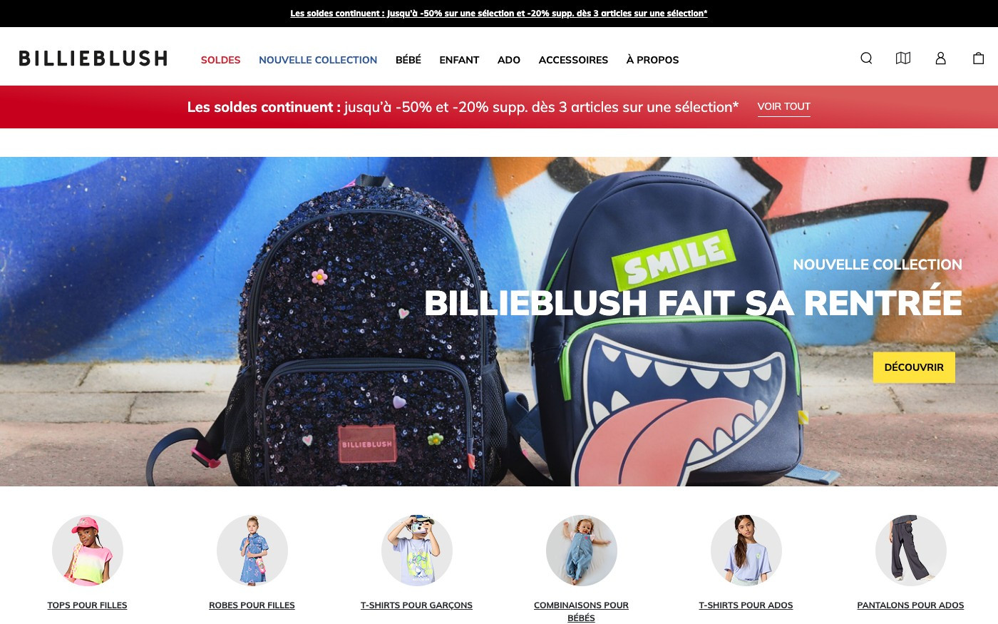 Captura de pantalla de la home de Billieblush