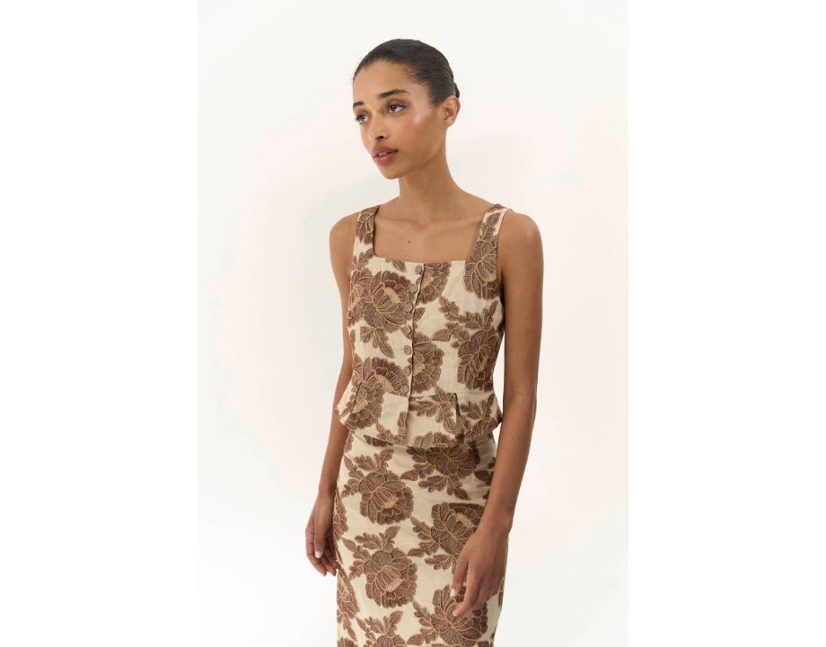 Top LUCIE embroidered brown