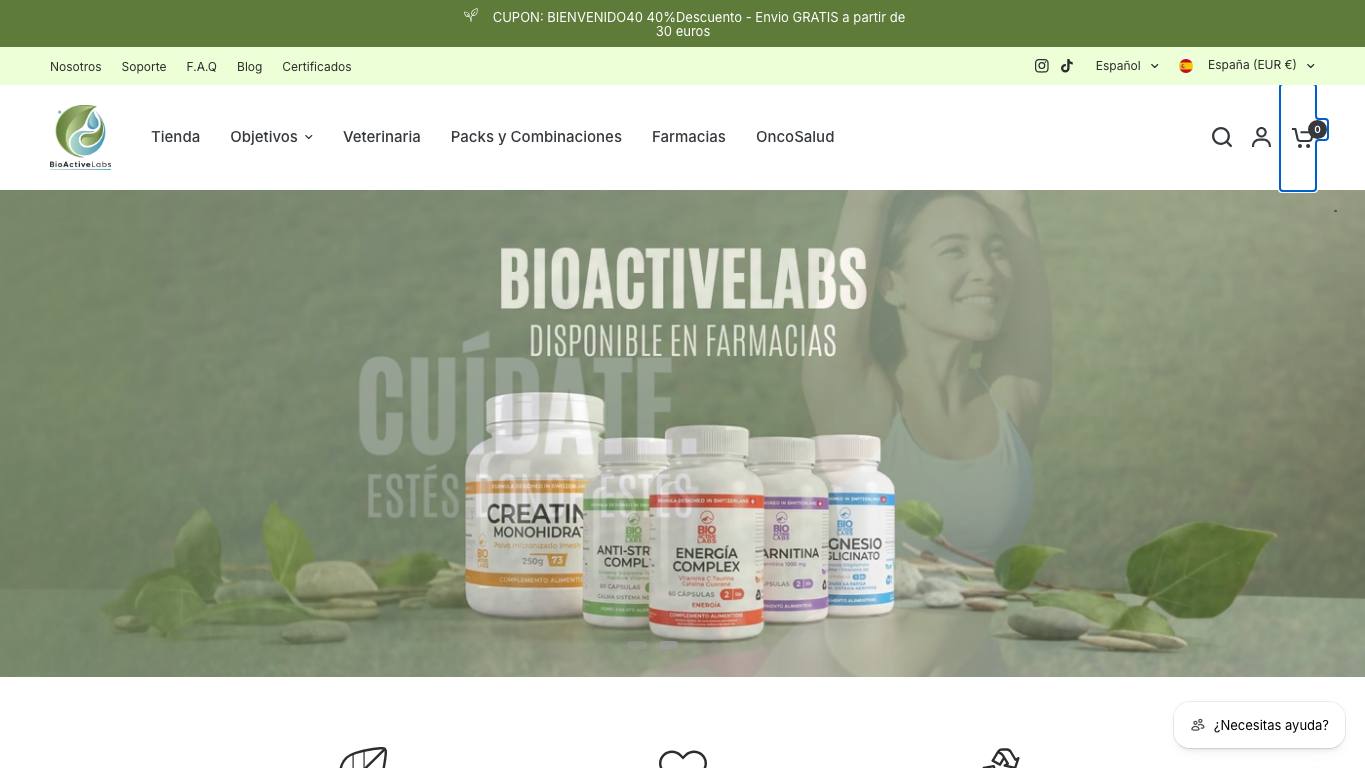 Captura de pantalla de la home de BioActiveLabs
